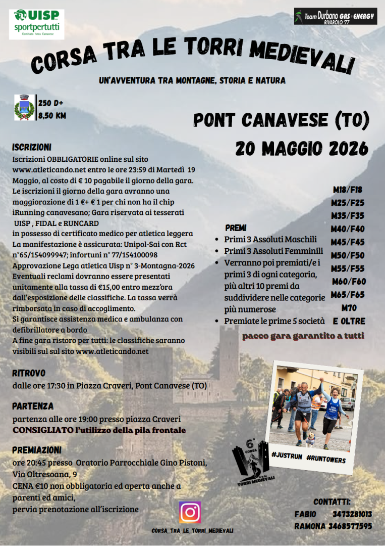 PONT Mercoledì 20 maggio: 6^ Corsa tra le torri Medioevali