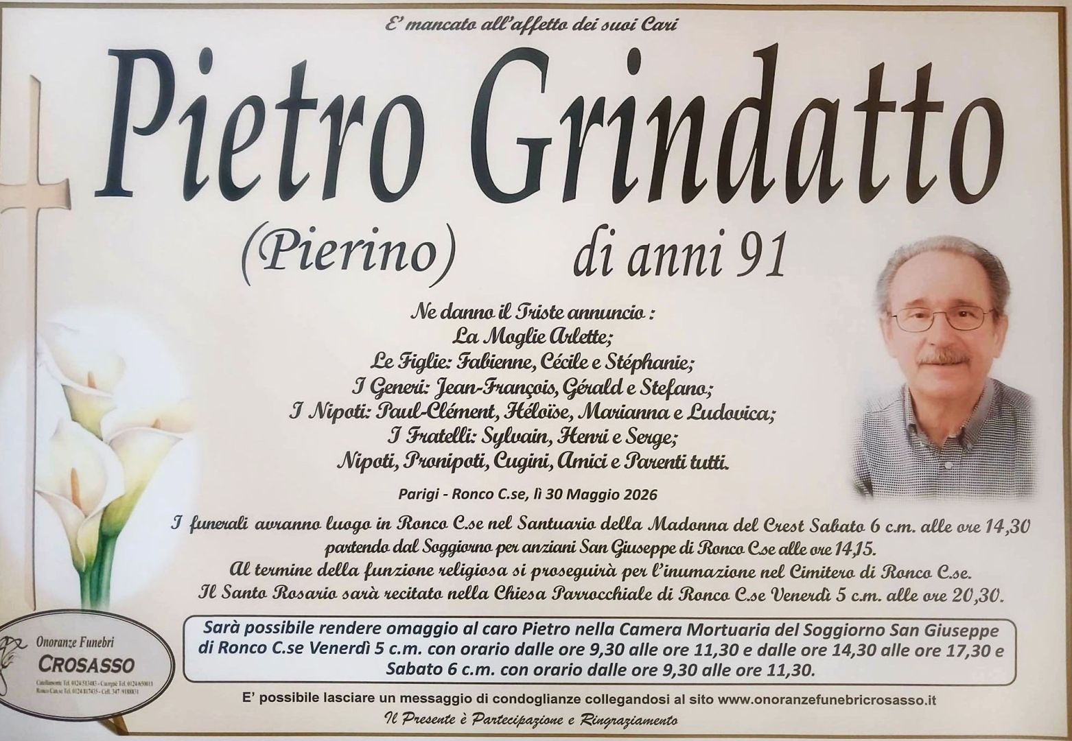 Decessi in valle Soana: è mancato Pietro Grindatto (Pierino) di anni 91
