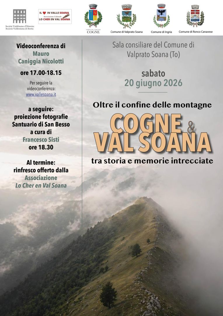 Valprato, Sabato 20 giugno videoconferenza: “Oltre il confine delle montagne: Cogne&Val Soana tra storia e memorie intrecciate”