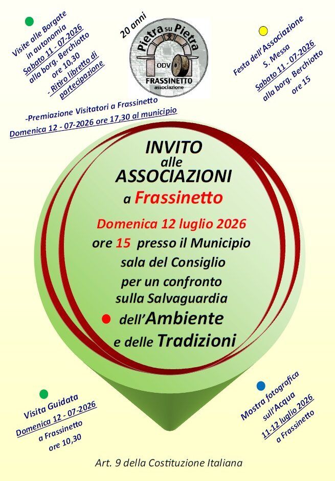Invito alle visite delle Borgate di Frassinetto e Ingria e Incontro con le Associazioni