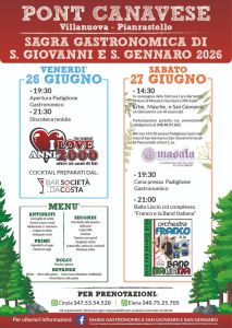 Pont Canavese, Pianrastello – Sagra gastronomica di San Giovanni e San Gennaro 2026