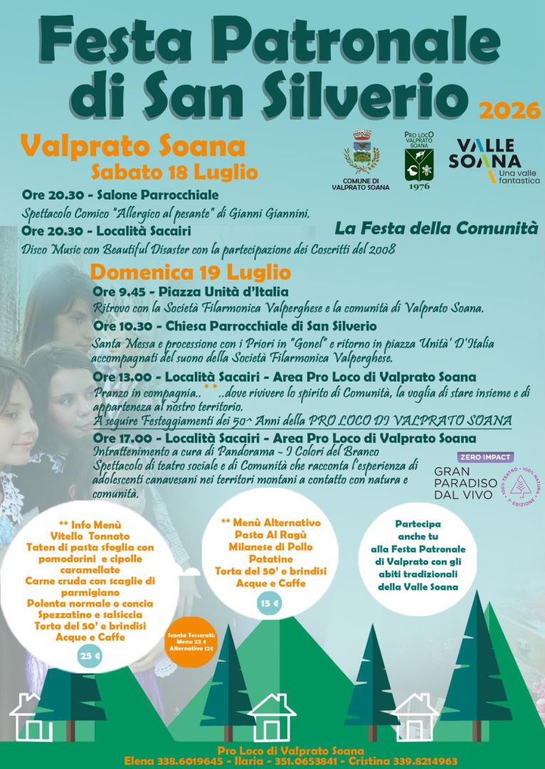 Valprato Soana: FESTA PATRONALE SAN SILVERIO 2026: 18–19 LUGLIO
