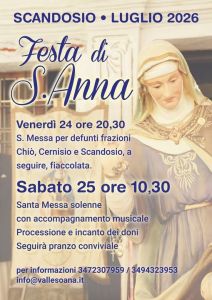 Scandosio 24 – 25 luglio: Festa di Sant’Anna 2026