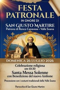 26 luglio 2026: Festa Patronale di S. Giusto in Ronco
