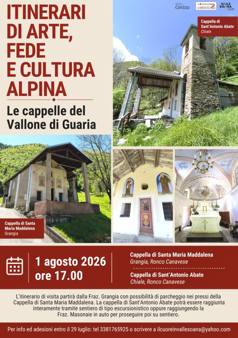 Sabato 1 agosto: visita alle Cappelle del vallone di Guaria a cura di Antonella Ortalda