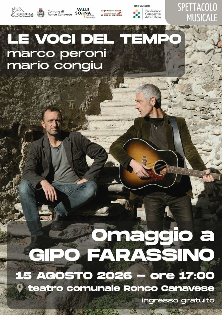 Ronco, 15 agosto: "Omaggio a Gipo Farassino" con Marco Peroni e Mario Congiu