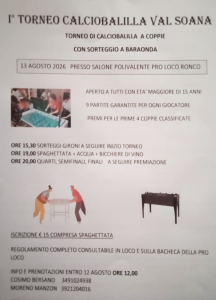 Ronco, Giovedì 13 agosto: primo torneo di calciobalilla della valle Soana