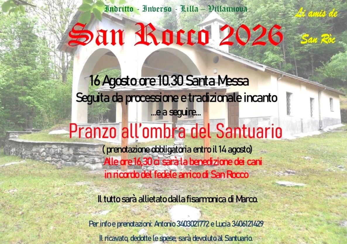 Domenica 16 agosto si festeggia San Rocco presso il Santuario