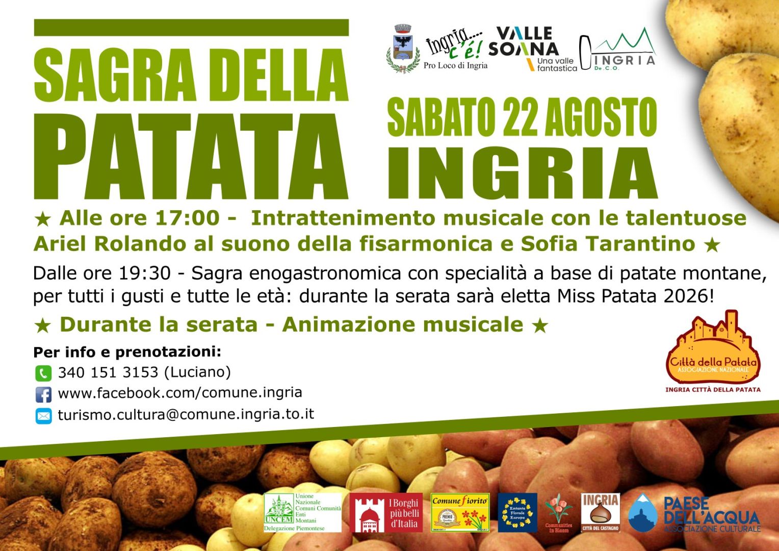 Ingria, Sabato 22 agosto: Sagra della Patata