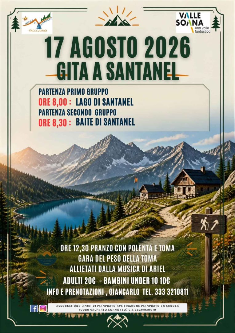 Lunedì 17 agosto: Escursione al lago di Santanel e Baita di Santanel con "Gli Amici di Piamprato"
