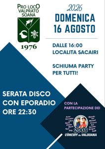 Valprato, Domenica 16, Località Sacairi: schiuma party e serata disco