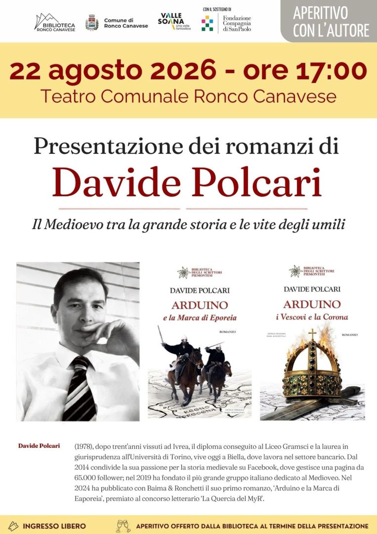 Ronco, Sabato 22 agosto: presentazione dei romanzi di Davide Polcari