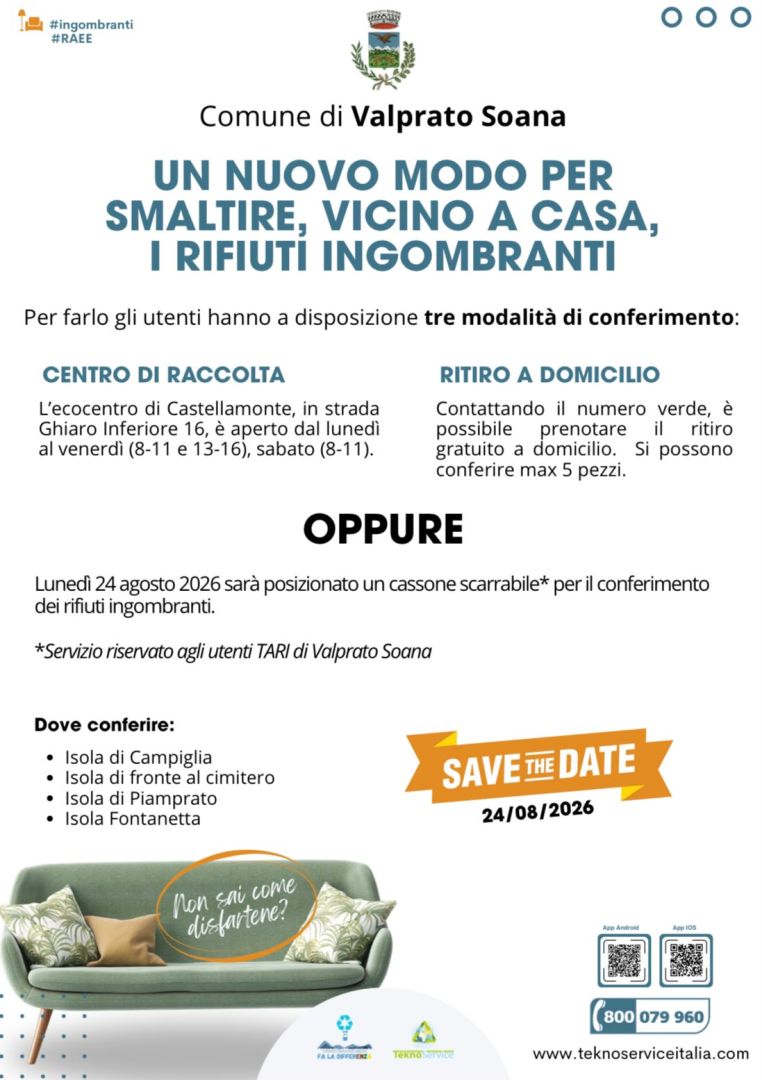 RACCOLTA INGOMBRANTI E RAEE nel Comune di Valprato Soana♻️♻️
