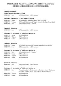 Celebrazioni Religiose per il mese di SETTEMBRE in valle Soana a cura di Don Gian Paolo e Diacono Massimo