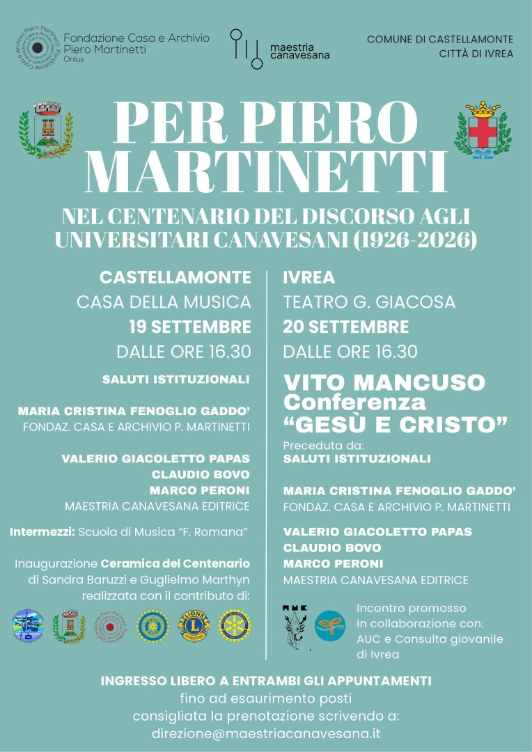 Invito alle celebrazioni del Centenario del "Discorso agli Universitari Canavesani"
