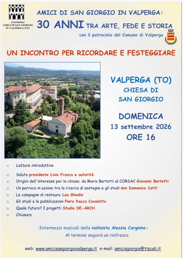Amici di San Giorgio in Valperga: Trent’anni tra Arte, Fede e Storia a cura di Giorgio Cortese.