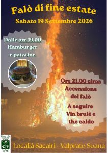 Valprato, Sabato 19 settembre: Falò di fine estate