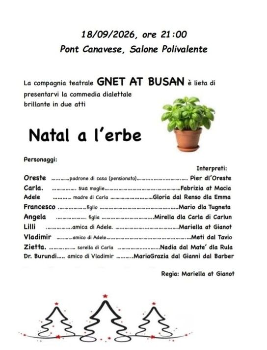 Pont, 18 settembre “Natal a l’erbe”, con la compagnia teatrale GNET AT BUSAN