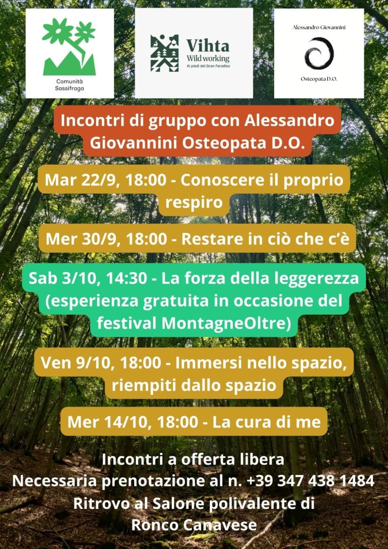 Ronco, 22 settembre: primo incontro con Alessandro Giovannini Osteopata D.O.