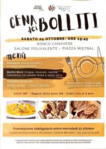 Ronco, Sabato 24 ottobre: Cena dei bolliti presso il Polivalente a cura di Cosimo