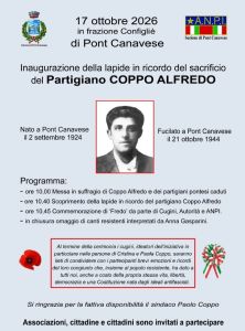 Pont, 17 ottobre: inaugurazione lapide in ricordo del sacrificio di Paolo Coppo a cura di Marino T.