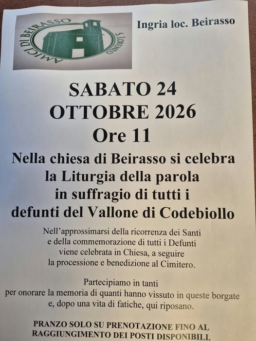 Beirasso, Sabato 24 ottobre: commemorazione di tutti i defunti