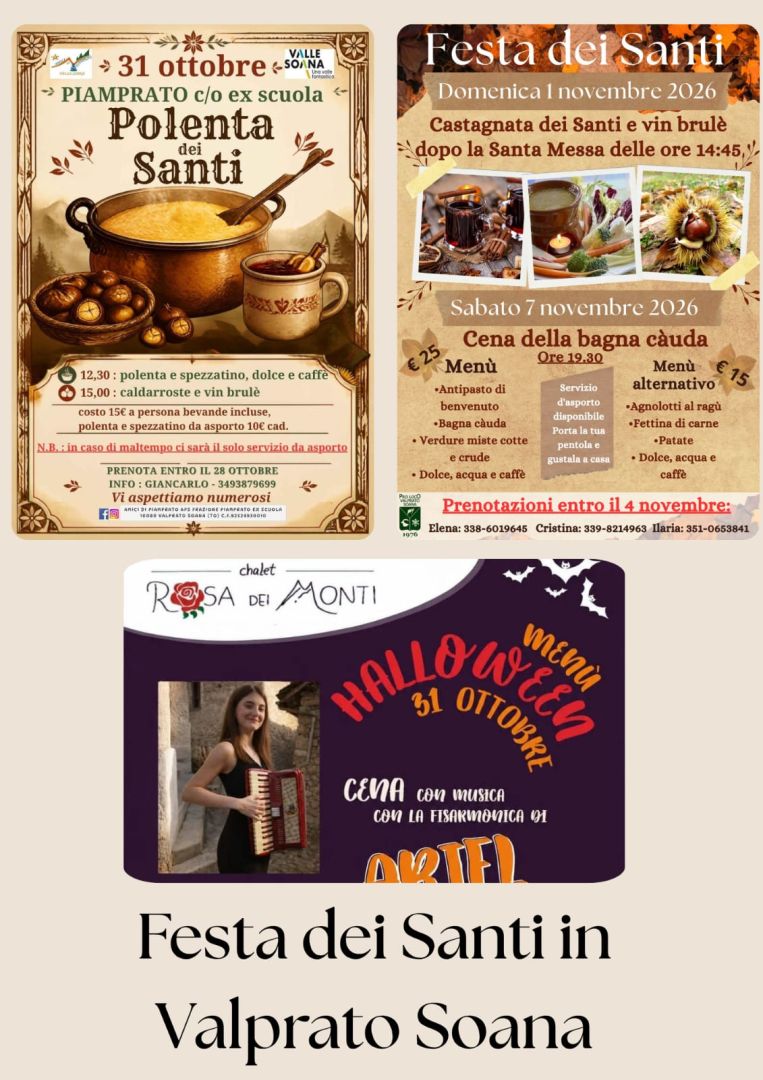 31 ottobre - 7 novembre: tutti gli eventi da Ronco a Valprato fino a Piamprato