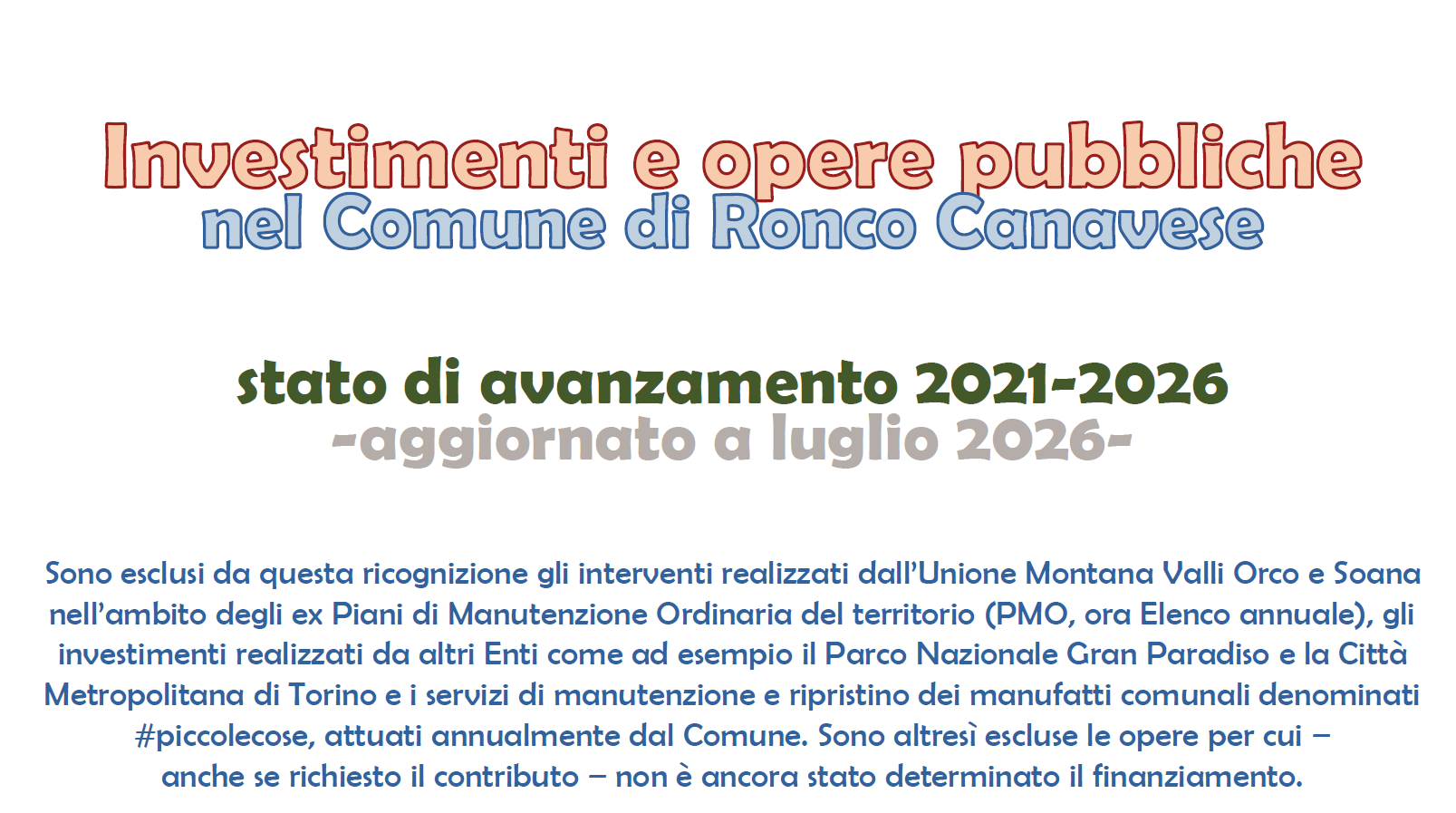Investimenti e opere pubbliche nel Comune di Ronco Canavese